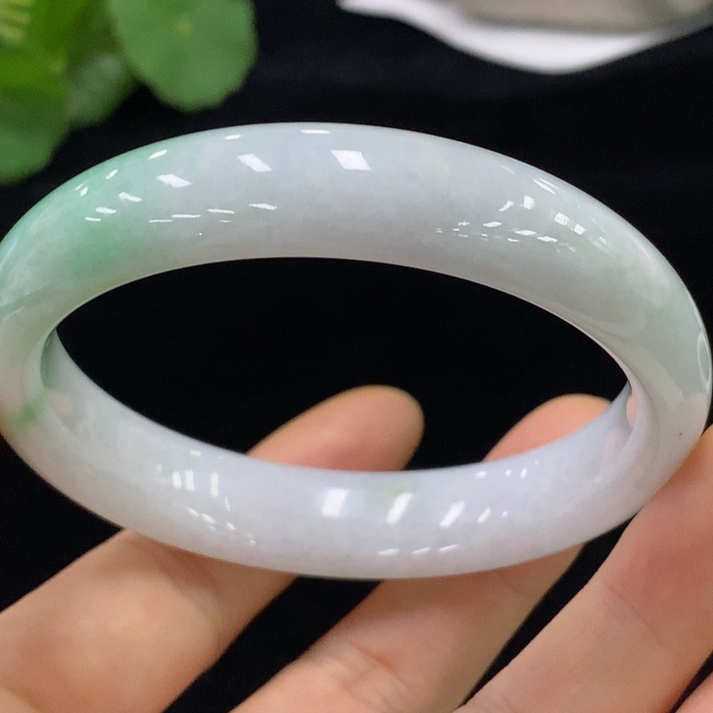 HUILIU HQ jadeite round bangle, size 58.4, smooth polished jade with a total weight of approximately 57.51g.