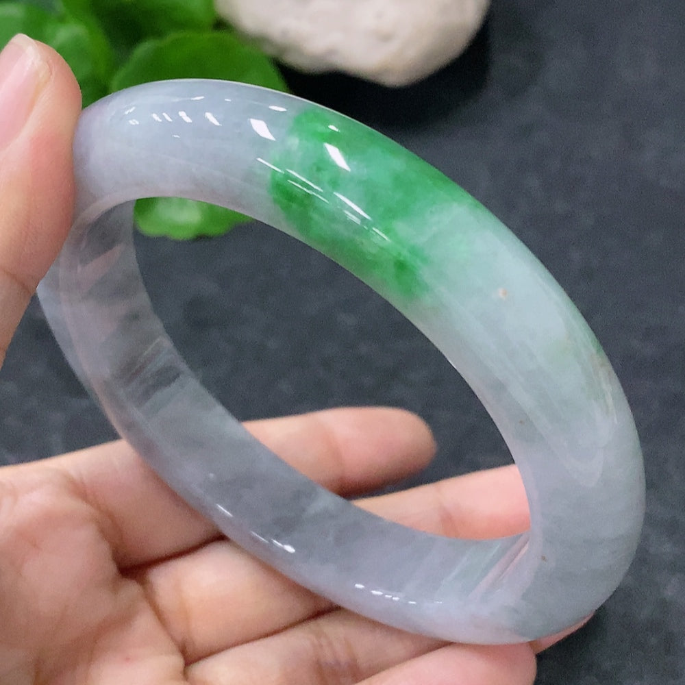 HUILIU HQ jadeite round bangle, 60.5mm size, smooth polished jade bracelet weighing approx. 74.69g, natural green color.