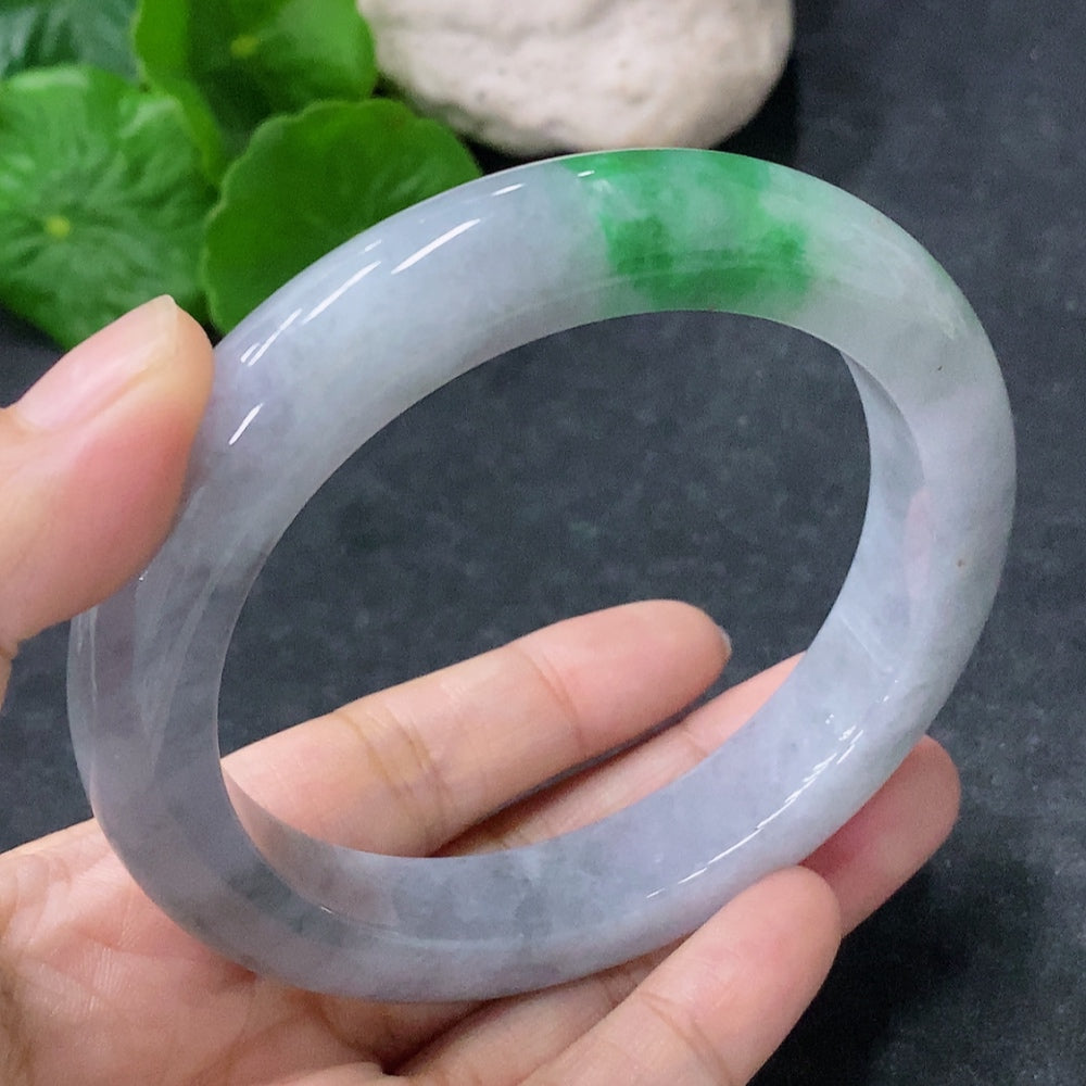 HUILIU HQ jadeite round bangle, size 60.5mm, weight approx. 74.69g, showcasing smooth, polished green jade jewelry.
