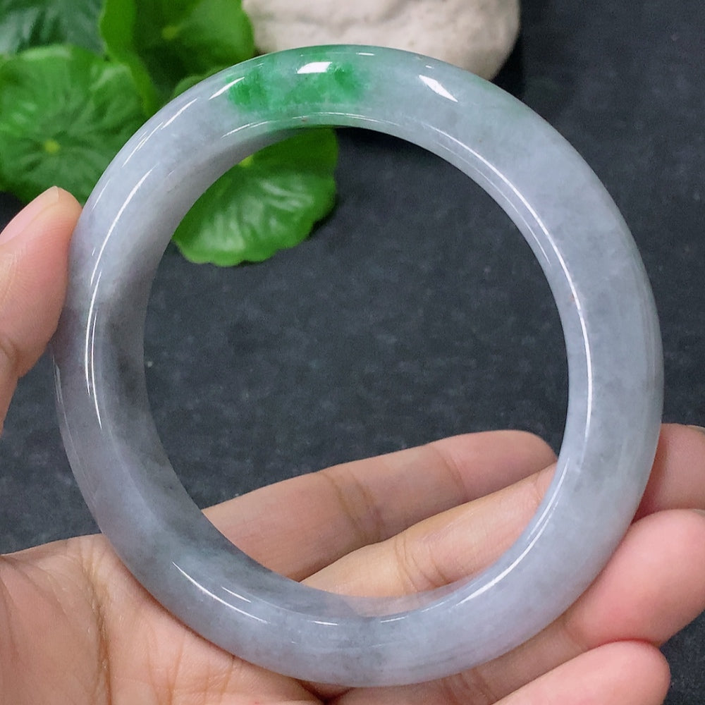 HUILIU HQ Jadeite round bangle, size 60.5mm, smooth polished jade jewelry with a total weight of 74.69g.