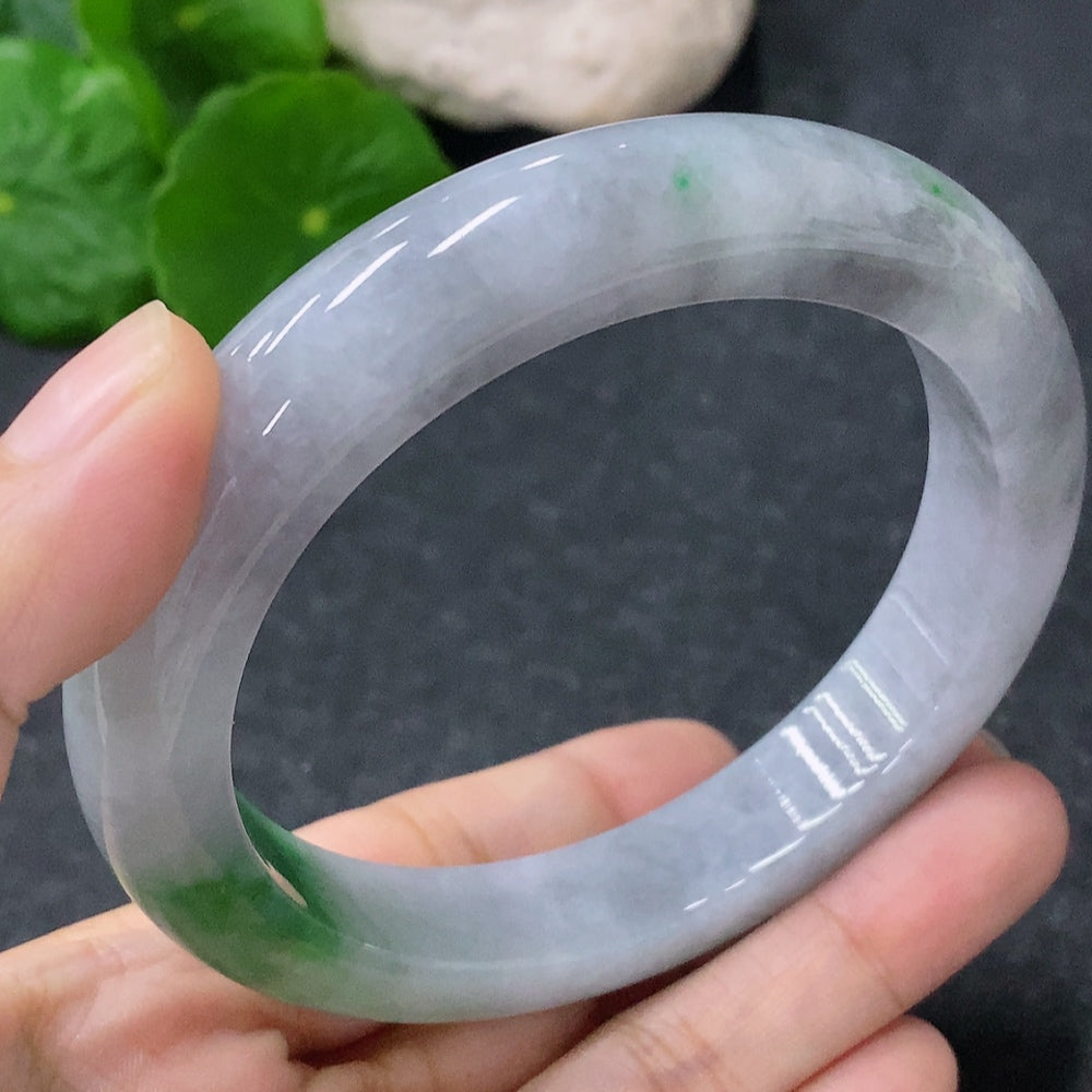 HUILIU HQ jadeite round bangle, 60.5mm size, smooth polished surface, weighs approximately 74.69g, showcasing vibrant green jade.