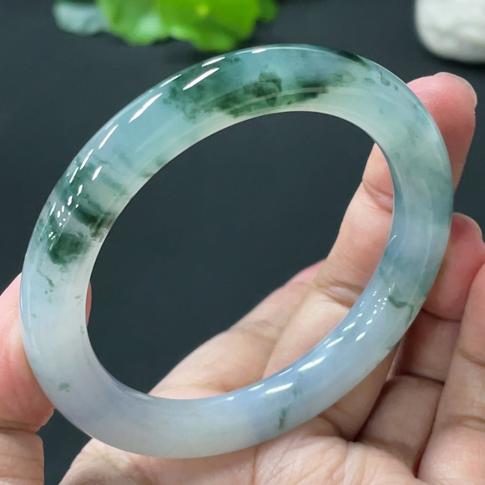 HUILIU HQ jadeite round bangle, 42.79g, size 52.5, featuring smooth, polished jadeite with a glossy finish.