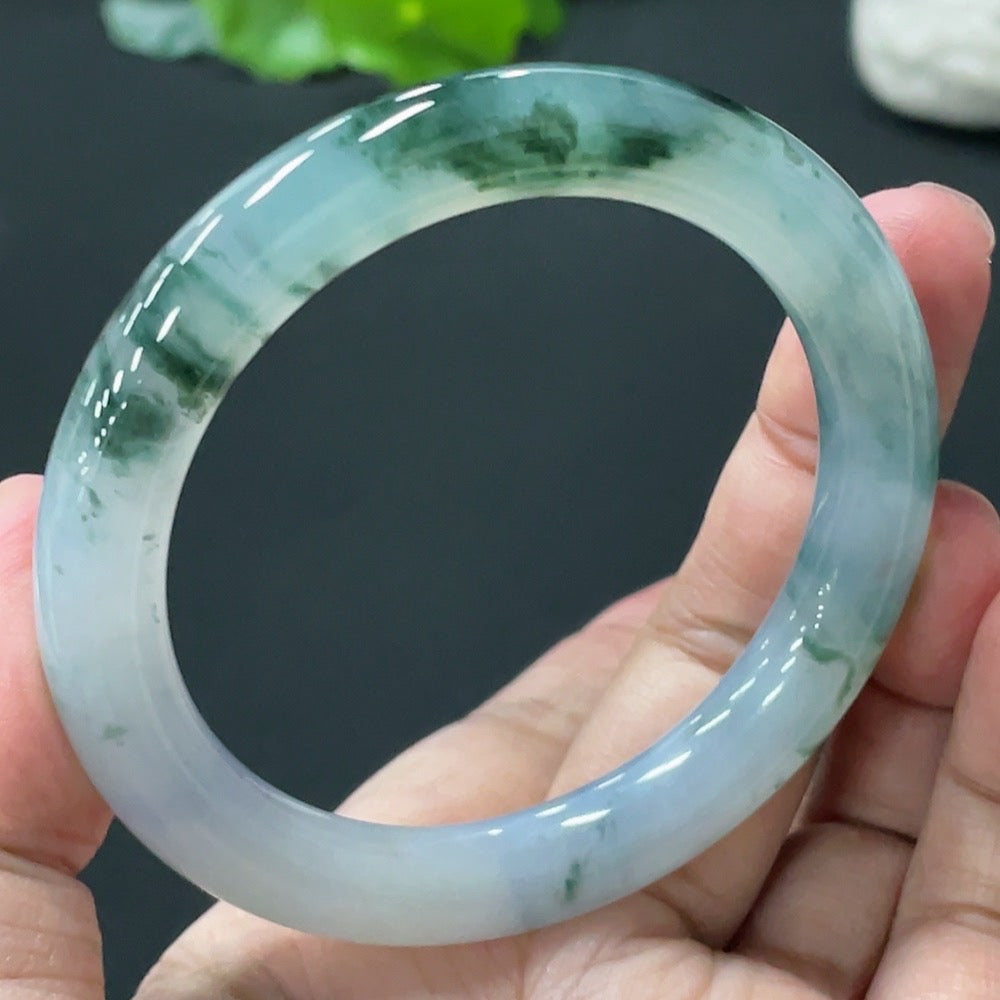 HUILIU HQ jadeite round bangle, 42.79g, size 52.5, crafted from smooth green jade, traditional jewelry accessory