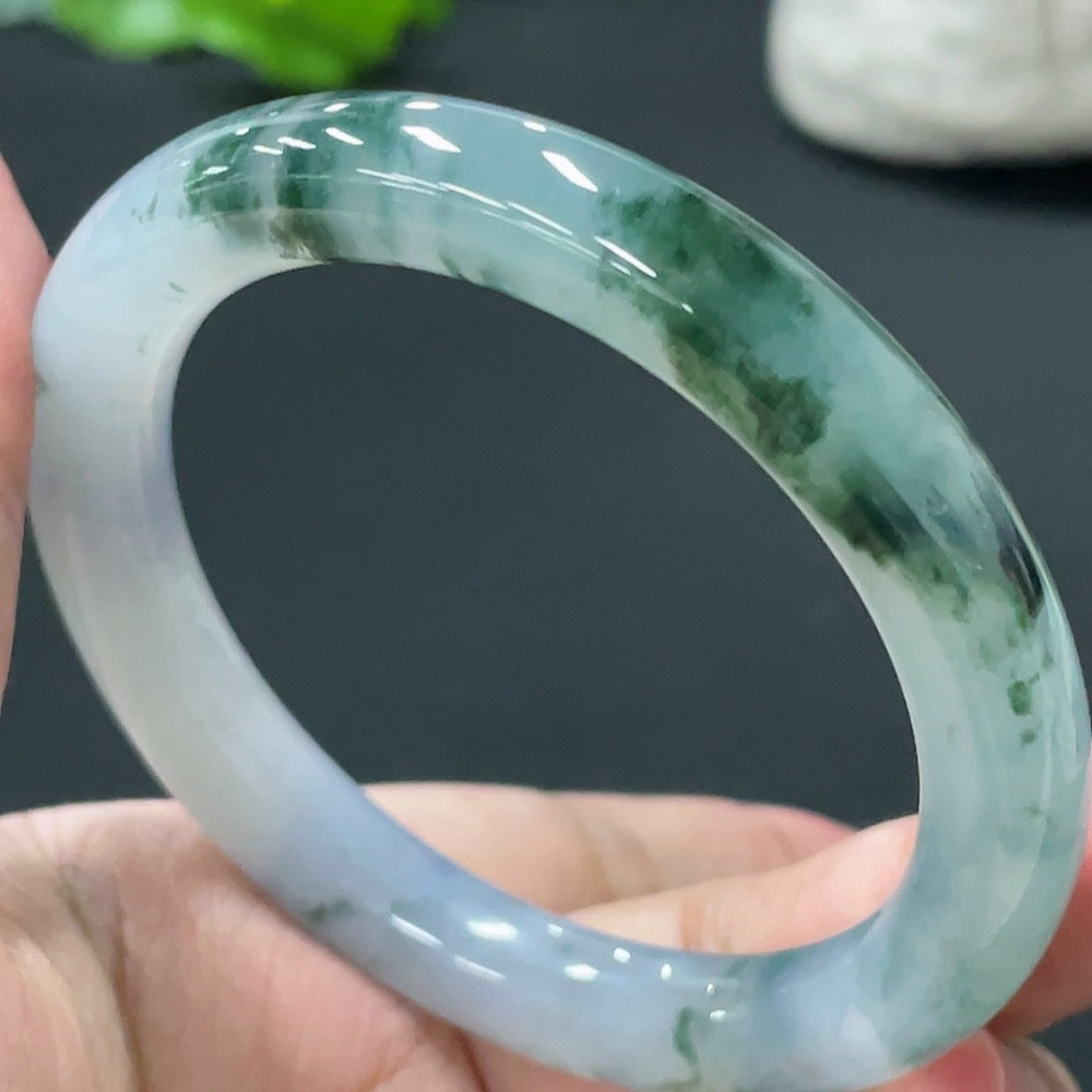 HUILIU HQ jadeite round bangle, 42.79g weight, size 52.5, smooth polished jade jewelry for wrist adornment