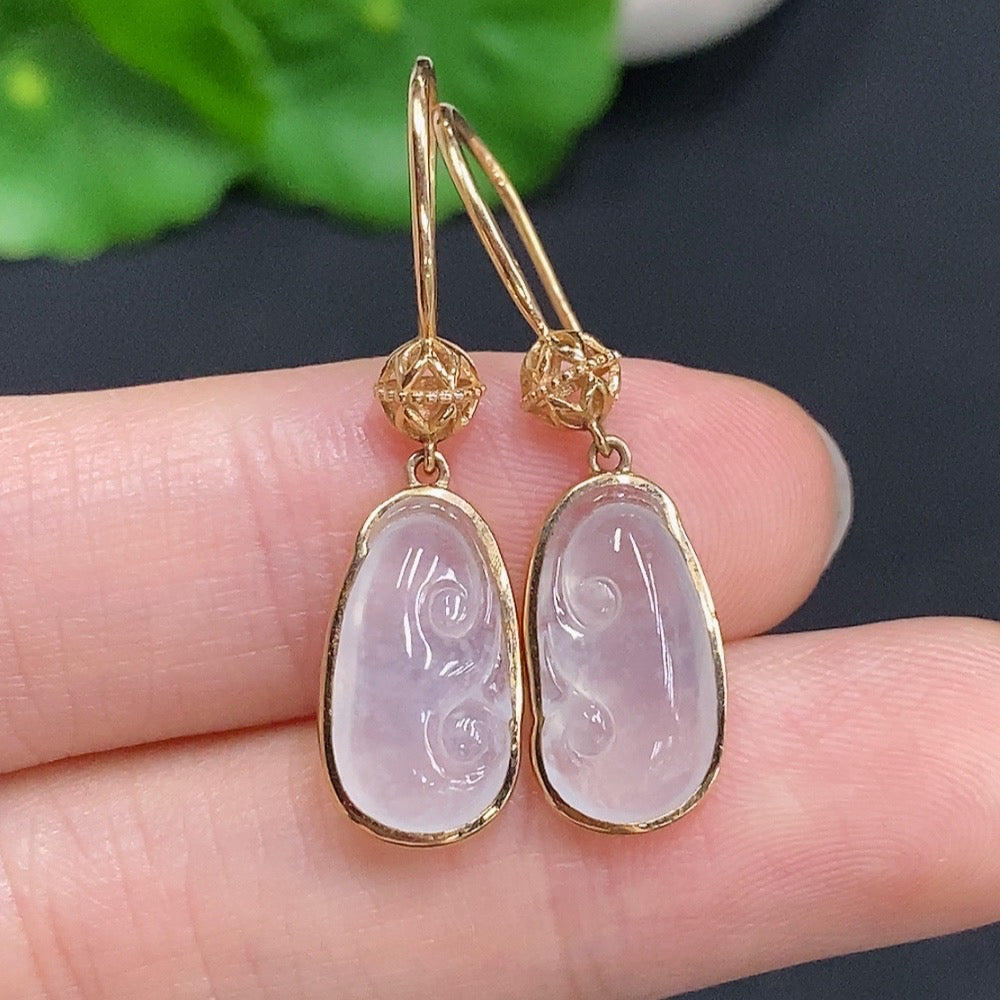 Huiliu HQ jadeite Ruyi inlaid earrings featuring intricate jade designs and Huiliu certification, elegant jewelry for special occasions.