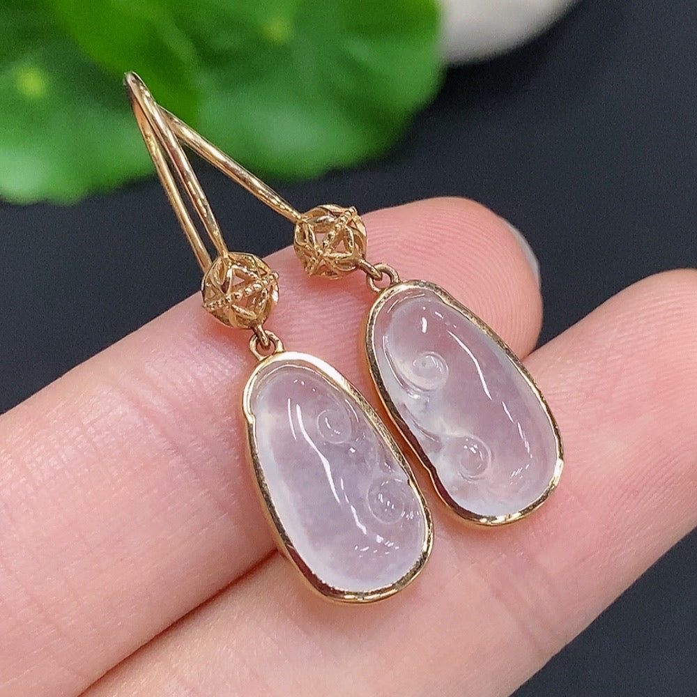 Huiliu HQ Jadeite Ruyi inlaid earrings featuring intricate jade design and craftsmanship, certified by Huiliu.