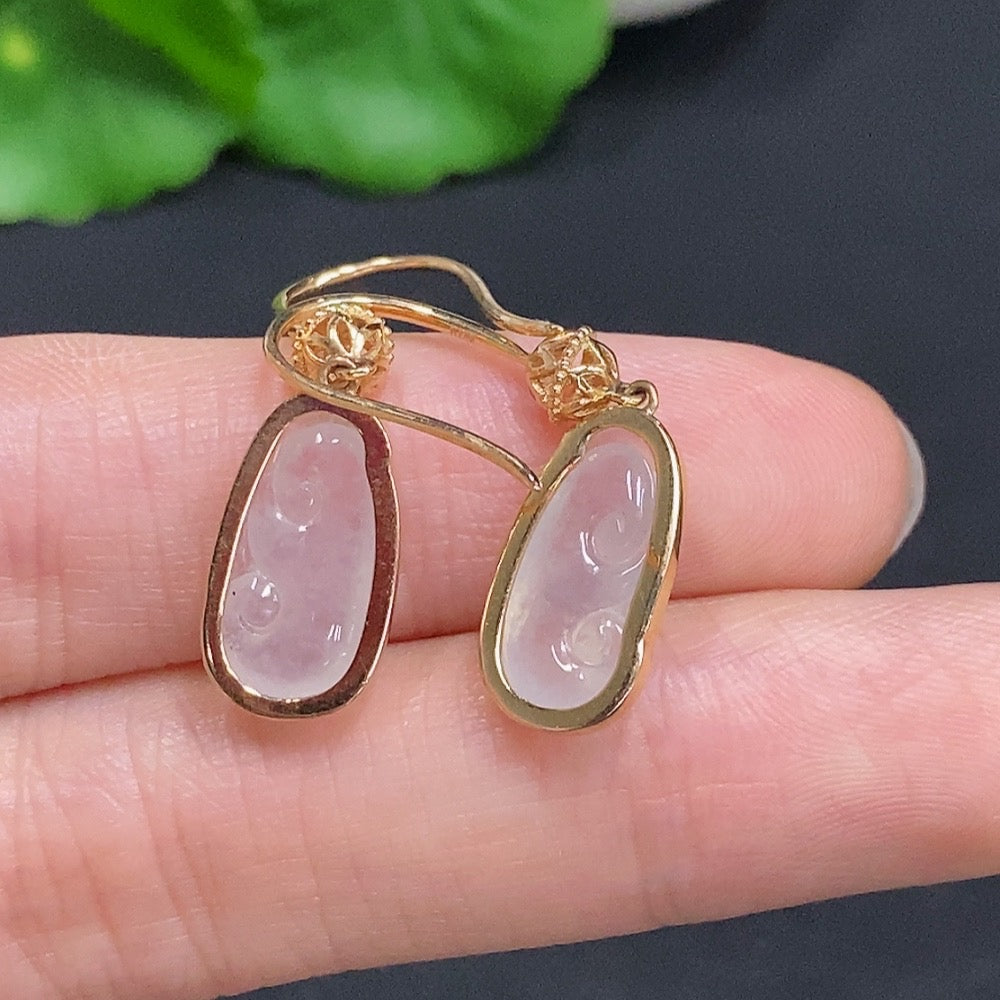 Huiliu Certified Jadeite Ruyi inlaid earrings featuring intricate jade designs and silver accents, showcasing craftsmanship.