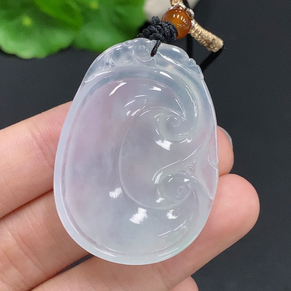 HUILIU HQ jadeite Ruyi pendant with cord, approximately 15.5g, showcasing smooth green jade carving and traditional design.