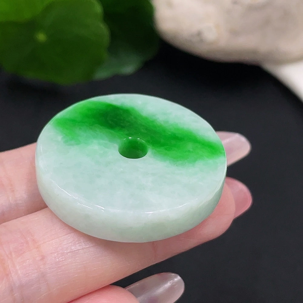 HUILIU HQ jadeite safety buckle pendant, intricately carved jade jewelry, weighing approximately 15.9g, showcasing rich green jade color.