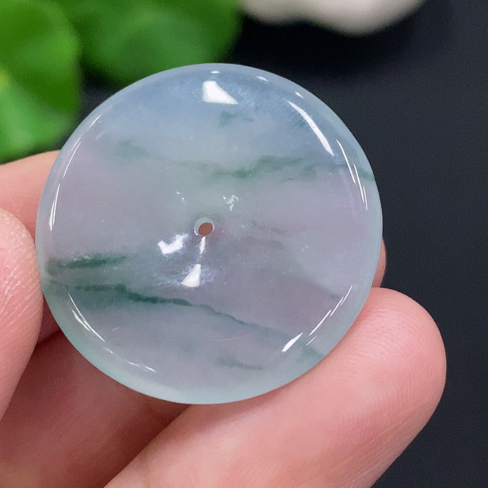 HUILIU HQ jadeite safety buckle, approximately 7.6g, featuring a smooth green jade surface with intricate carvings.