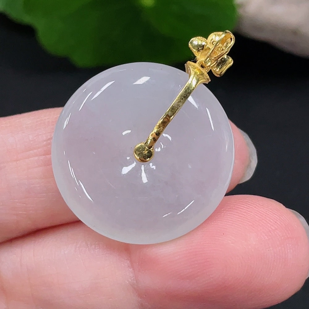 Huiliu HQ jadeite safety pendant with diamond accents, showcasing a polished green jade stone on a delicate chain.