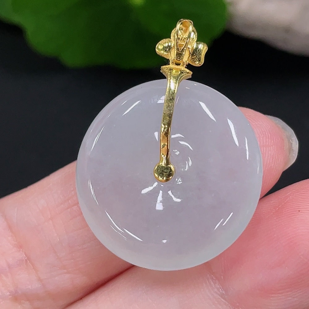Huiliu Jadeite safety pendant with diamond accents, showcasing a polished jade stone and elegant design, Huiliu Certified jewelry.