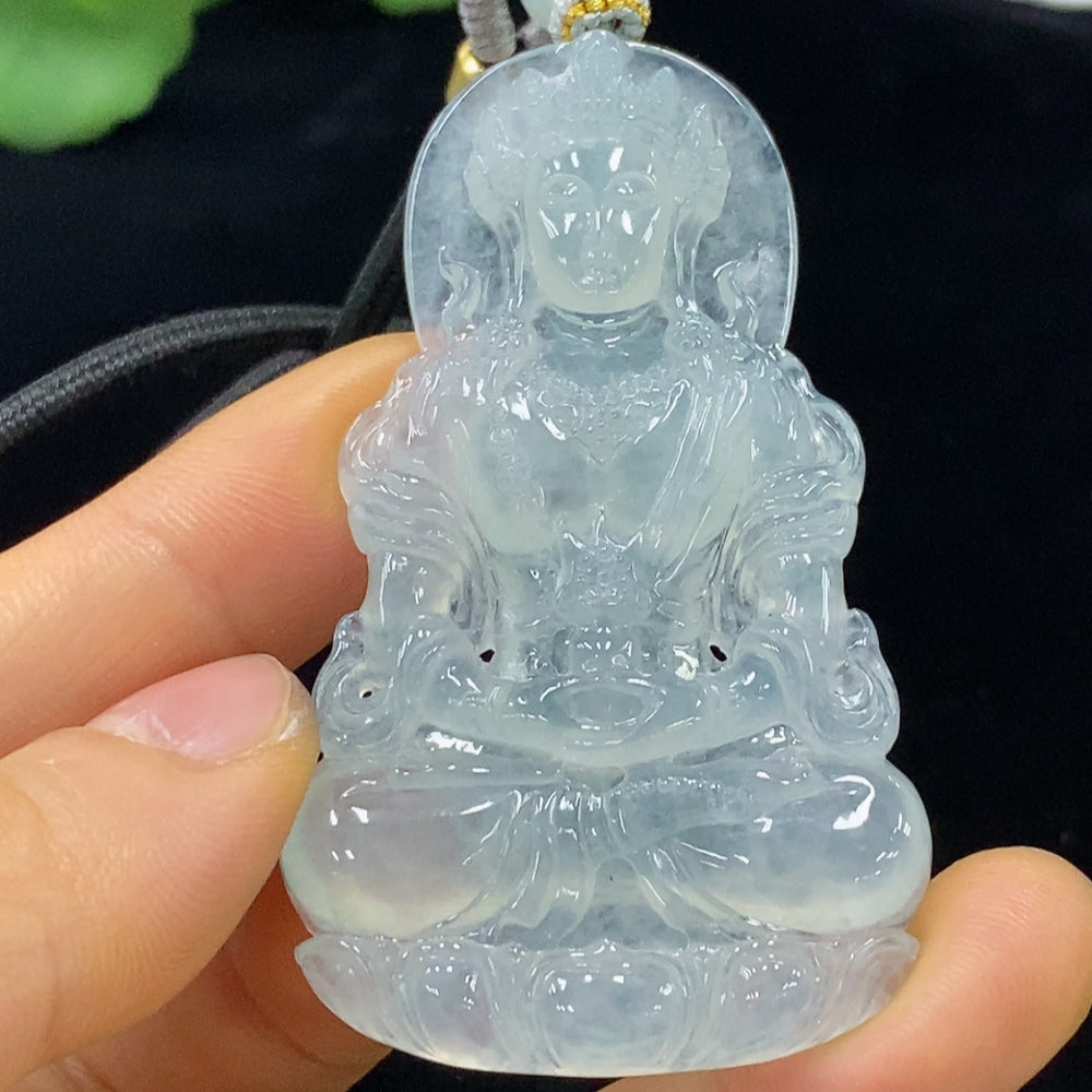 HUILIU HQ jadeite Tara pendant weighing approx. 30.85g with rope, includes collectible certificate, natural green jade jewelry.