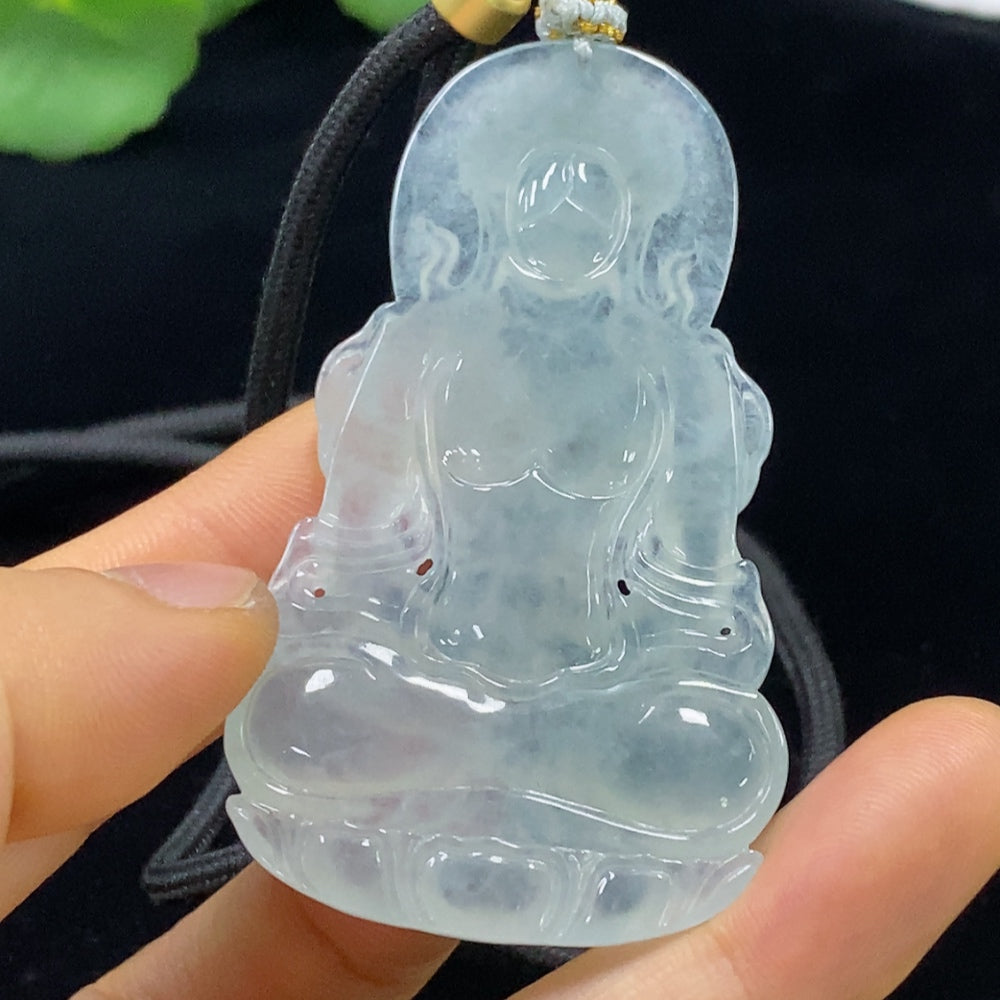 HUILIU HQ jadeite Tara pendant weighing approximately 30.85g, with rope and collectible certificate, featuring smooth green jade surface.