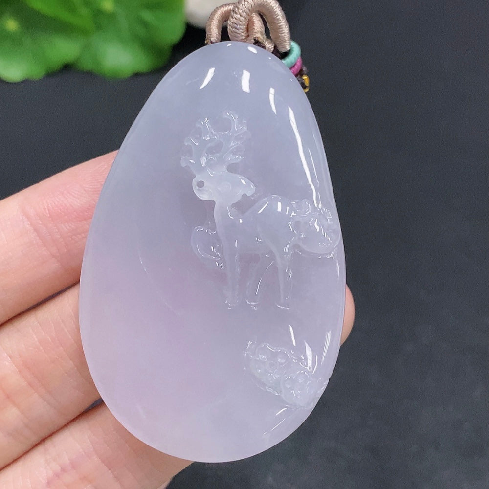 Jadeite "You Are Always with Me" pendant by HUILIU HQ with rope, approximately 33.5g, featuring smooth green jade craftsmanship.