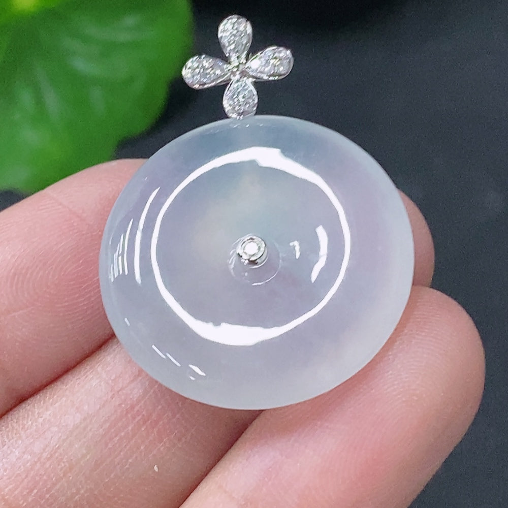 Jadeite Peace Buckle Pendant in 18K gold with diamond accents, crafted by HUILIU HQ, weight approx. 6.3g, featuring a smooth jade surface.