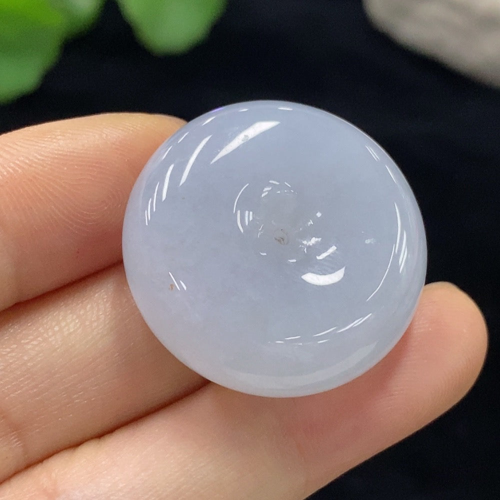 Huiliu certified Jadeite Peace pendant featuring smooth, green jade stone with carved peaceful design on a silver chain.