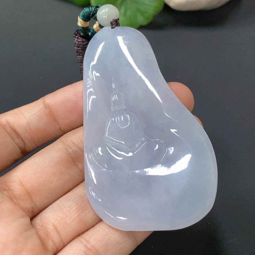 Jadeite Pendant featuring a formless Guanyin figure, crafted by HUILIU HQ, weighing 37.652g, with intricate jade craftsmanship.