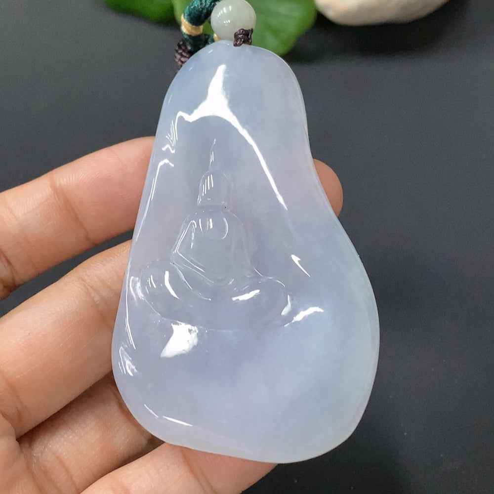 Jadeite Pendant featuring a formless Guanyin figure, weighing 37.652g, crafted by HUILIU HQ in smooth green jade.