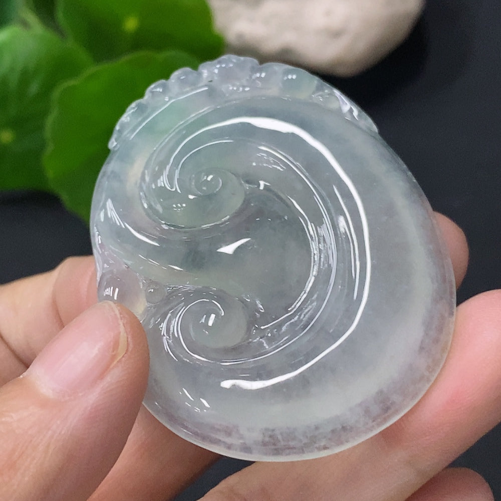 HUILIU HQ jadeite pendant Ruyi with intricate carved design, showcasing smooth green jade ornament.