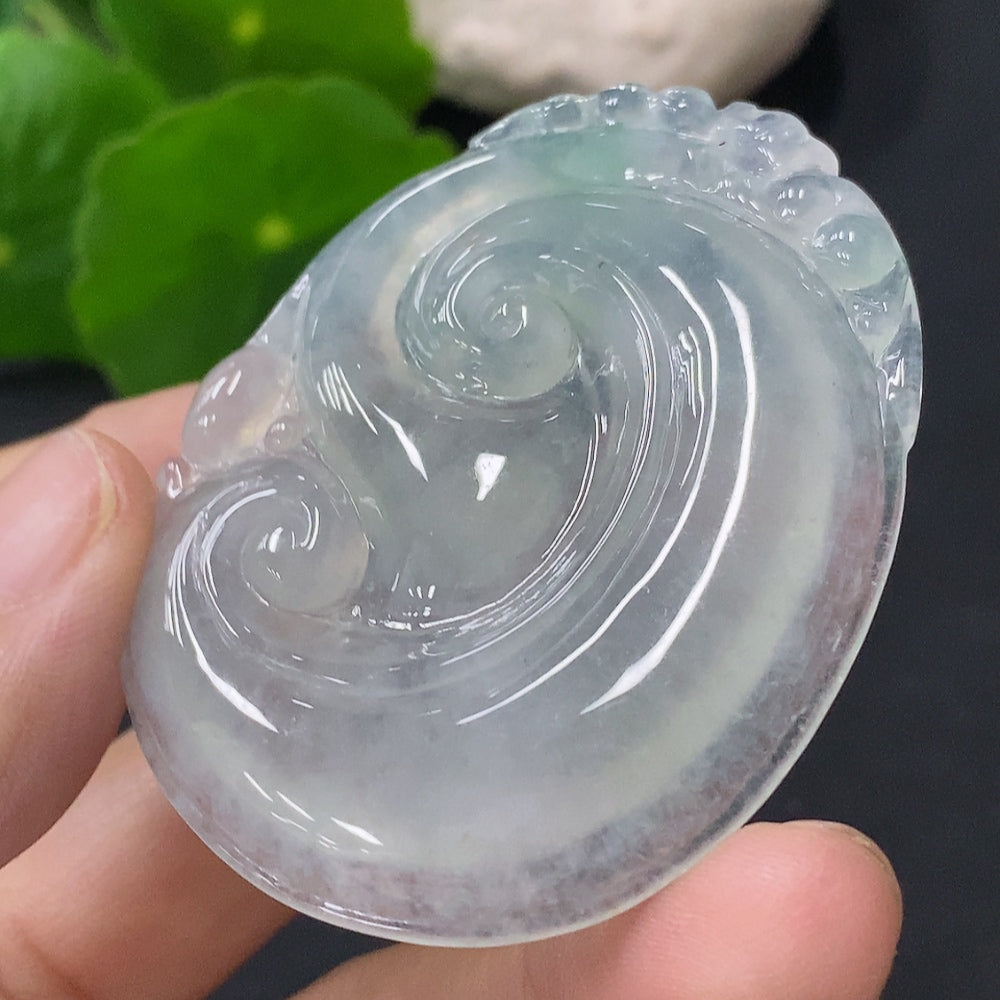 HUILIU HQ jadeite Ruyi pendant featuring a smooth, polished jade charm with intricate carvings and a traditional Chinese design