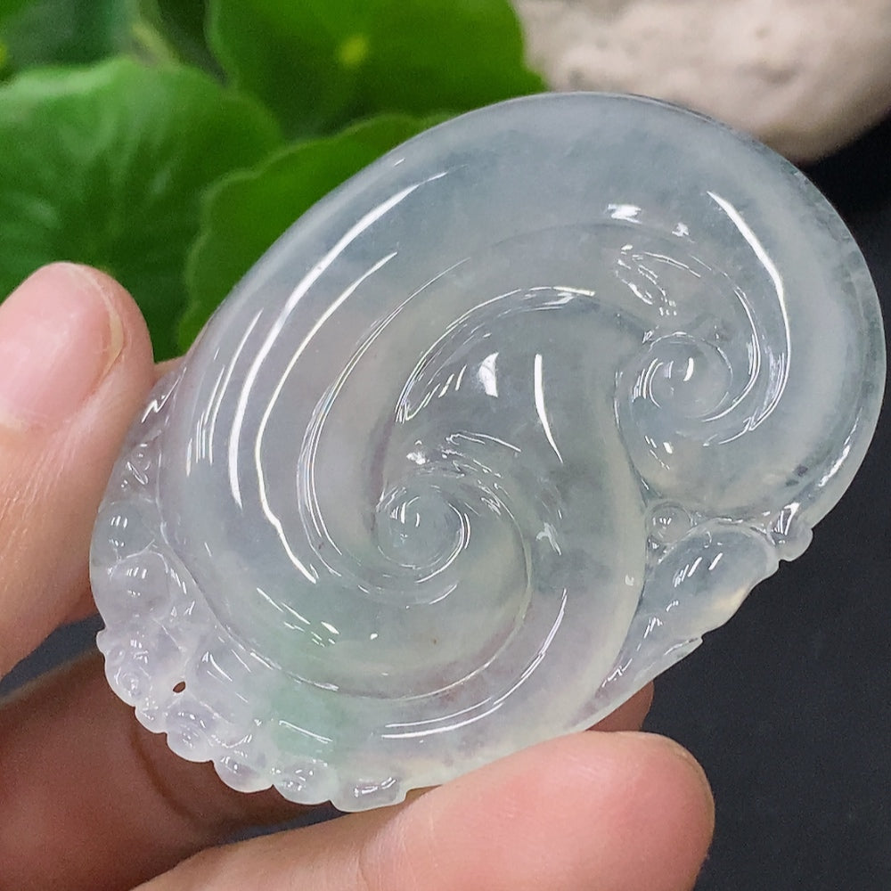HUILIU HQ jadeite pendant Ruyi featuring a smooth, polished jade stone with intricate carved details, traditional Chinese style jewelry