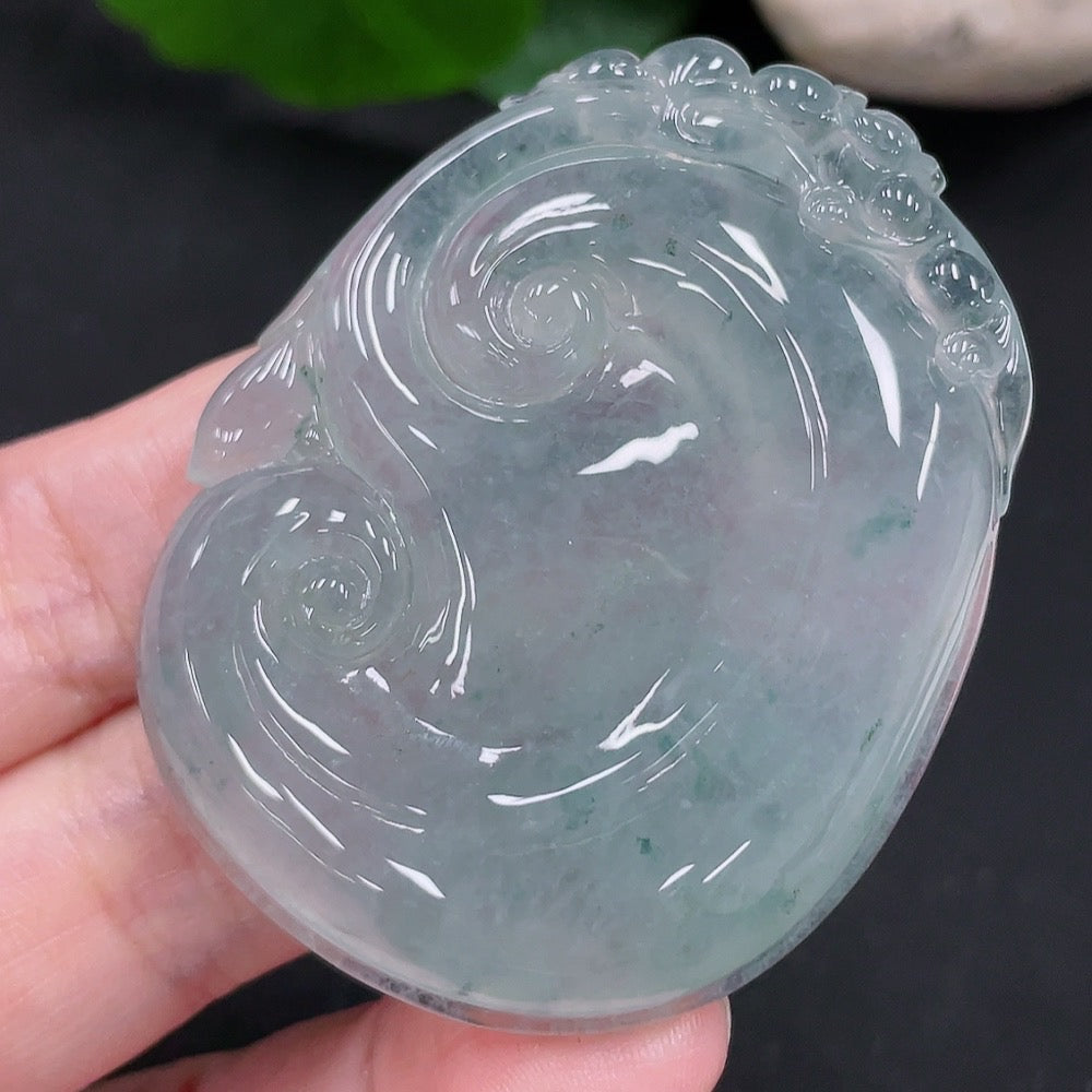 Jadeite Ruyi pendant from HUILIU HQ, crafted from green jade, weighing approximately 32 grams, displayed against a neutral background.