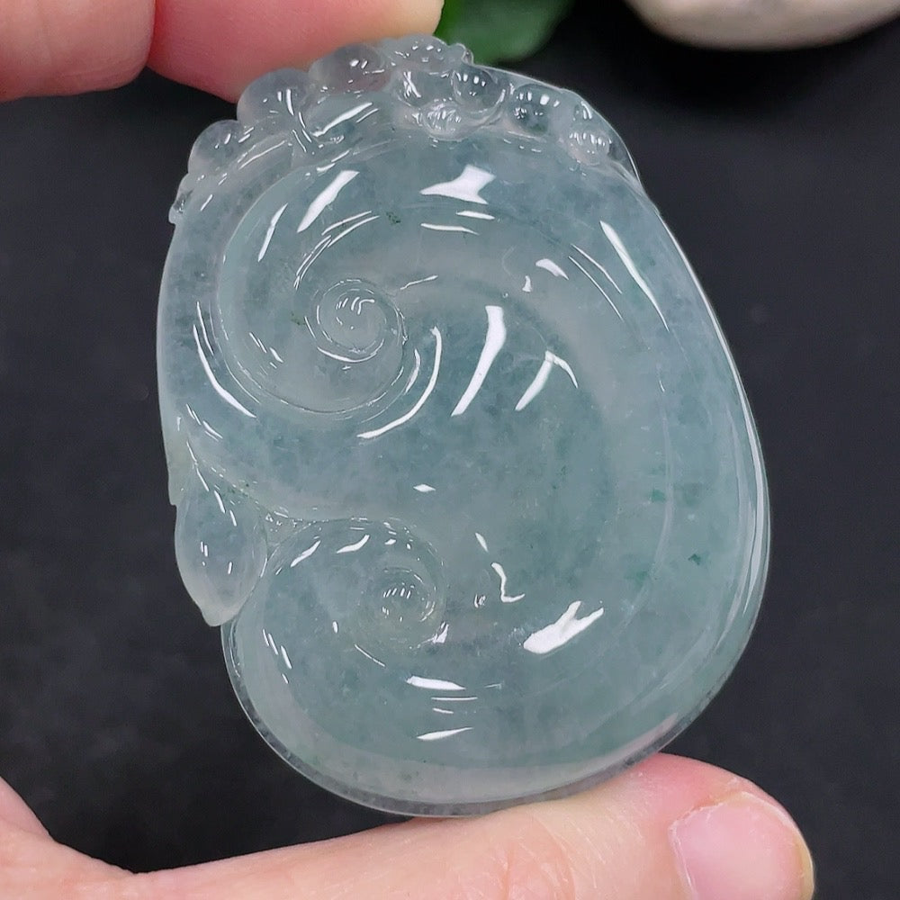 Jadeite Ruyi pendant from HUILIU HQ, crafted from jade, weighing approximately 32g, featuring intricate traditional design.