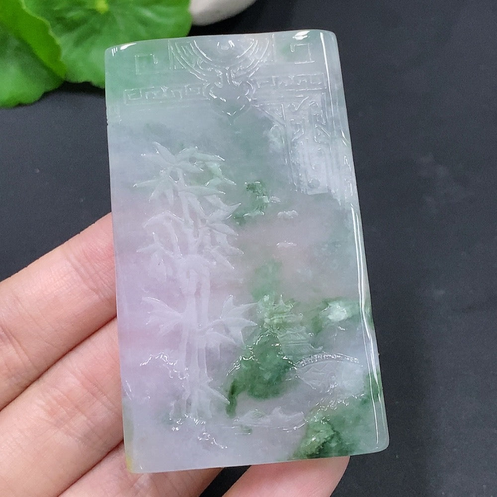 Natural Grade A jadeite ascending success pendant from HUILIU HQ, featuring a polished jadeite stone with intricate design.