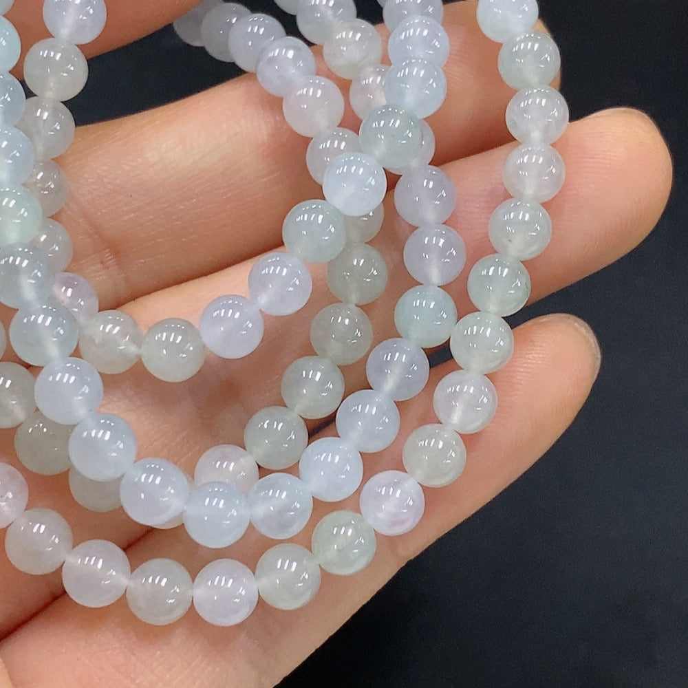 Natural Grade A jadeite bead necklace with 4.8mm beads, non-gold, Huiliu certified, featuring smooth, polished jade beads.