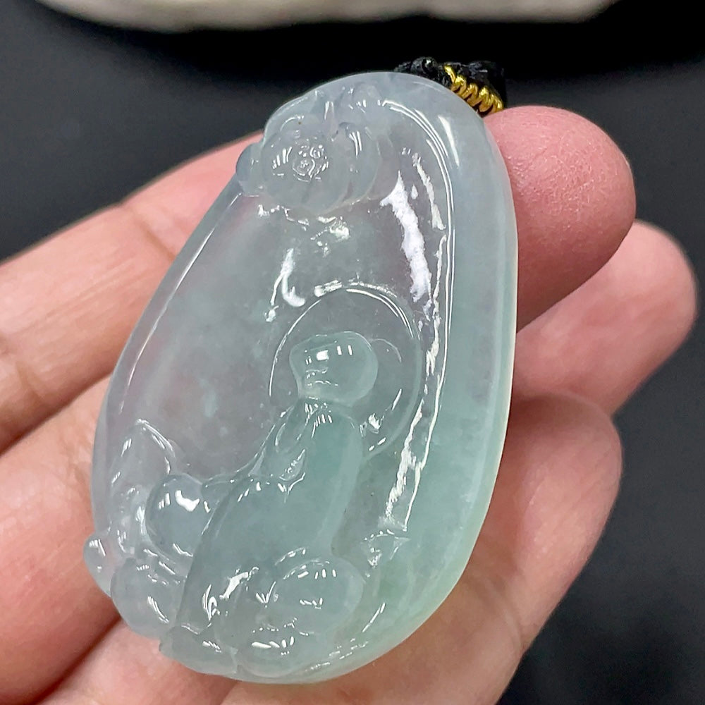 Huiliu Grade A jadeite enlightenment pendant, natural green jade, about 23.73g, certified by Huiliu, showcasing smooth polished surface.