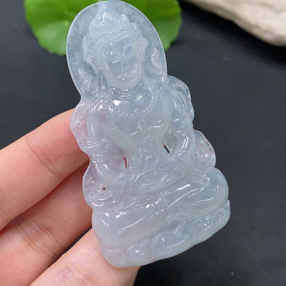 Natural Grade A jadeite Green Tara pendant from HUILIU HQ, featuring a carved green jadeite design with certification.