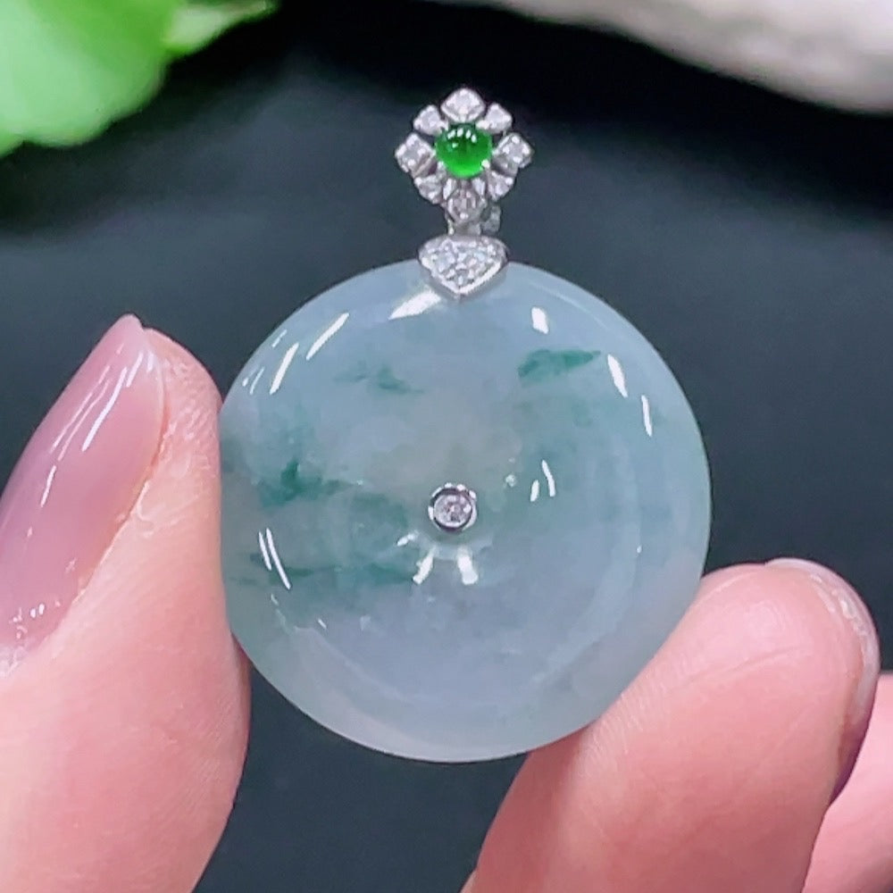 Natural Grade A Jadeite pendant with clasp, crafted by HUILIU HQ, showcasing smooth jade surface and fine craftsmanship.