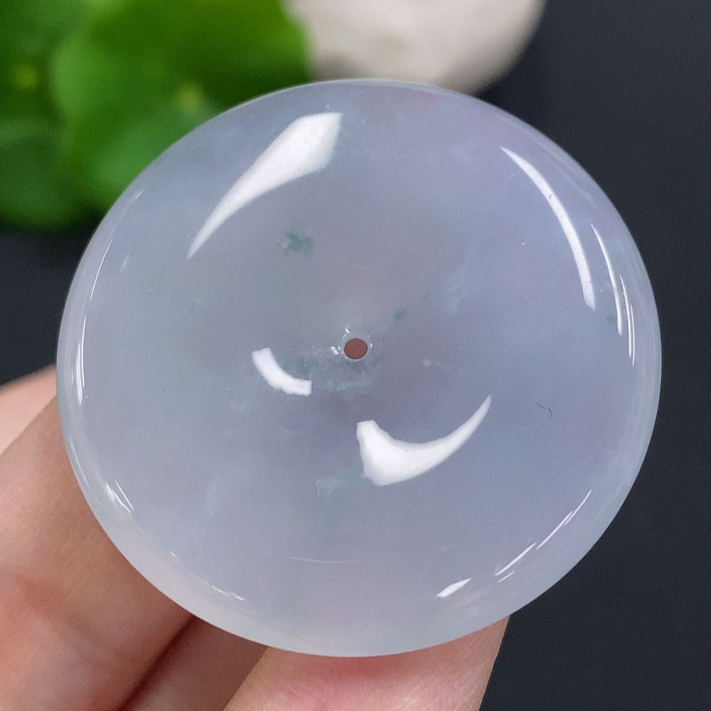 Natural Grade A Jadeite Peace Pendant by HUILIU HQ, showcasing a smooth jade pendant weighing 17.6 grams with certification.
