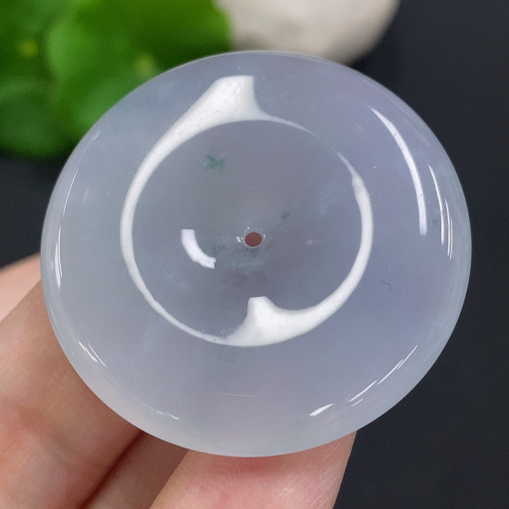 Natural Grade A jadeite peace pendant from HUILIU HQ, showcasing smooth green jade with a polished finish, weighs approx. 17.6 grams.