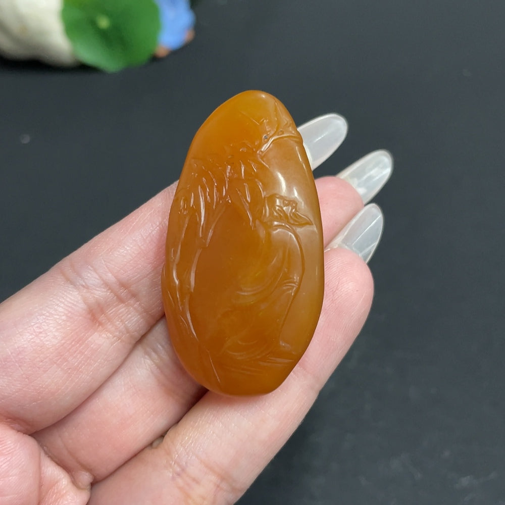 Natural Grade A Jadeite Shoushan stone ornament from HUILIU HQ, featuring a serene, content design in smooth jade.