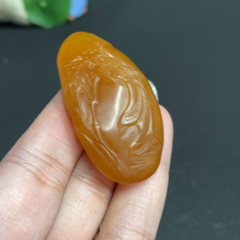 Natural Grade A jadeite Shoushan stone ornament by HUILIU HQ, featuring a leisurely and content design in a polished jade finish.