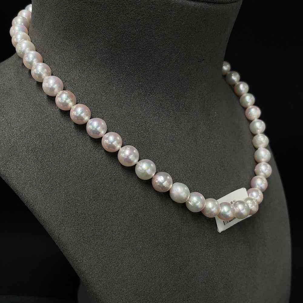 Natural Grade A Jadeite seawater pearl necklace by HUILIU HQ, featuring 8.6mm non-setting pearls with certified quality.