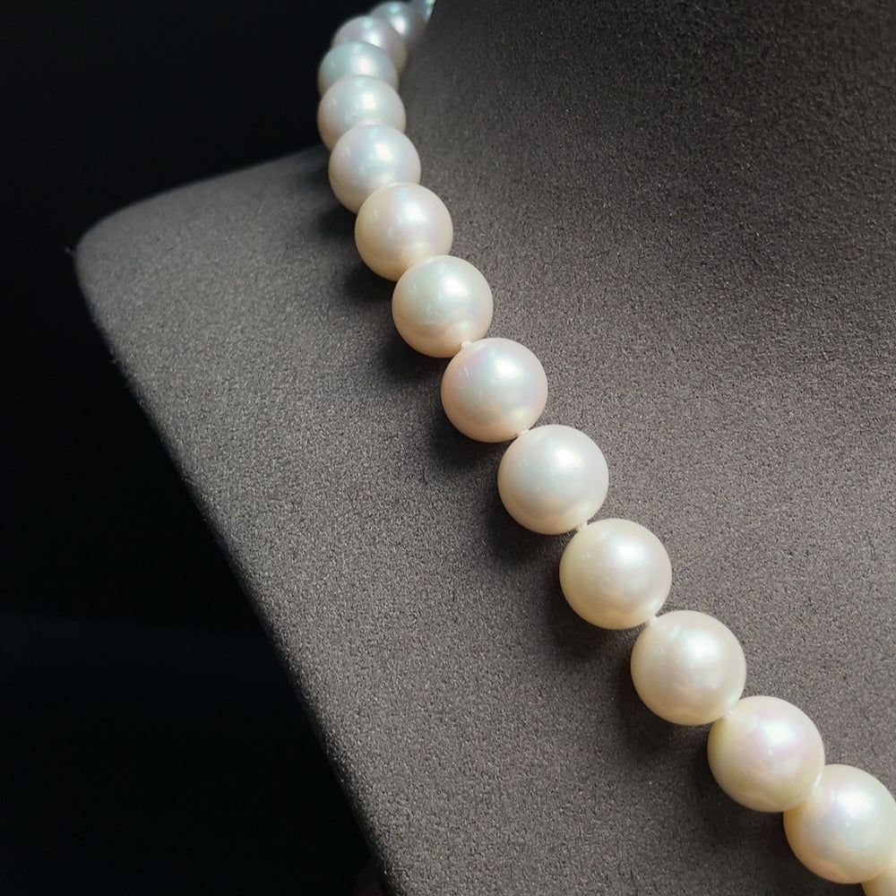 Huiliu HQ Pearl Necklace with 12.6mm pearls, certified by Huiliu, showcasing a elegant strand of lustrous pearls.