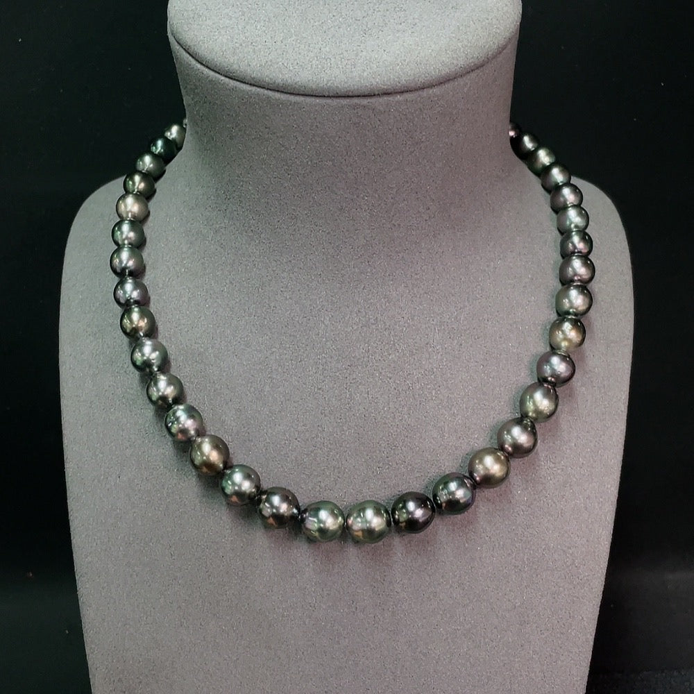 HUILIU HQ sea pearl strand with undetermined color, non-gold, 7.9-10.4mm pearls, total weight 51.63g, displayed on a neutral background.
