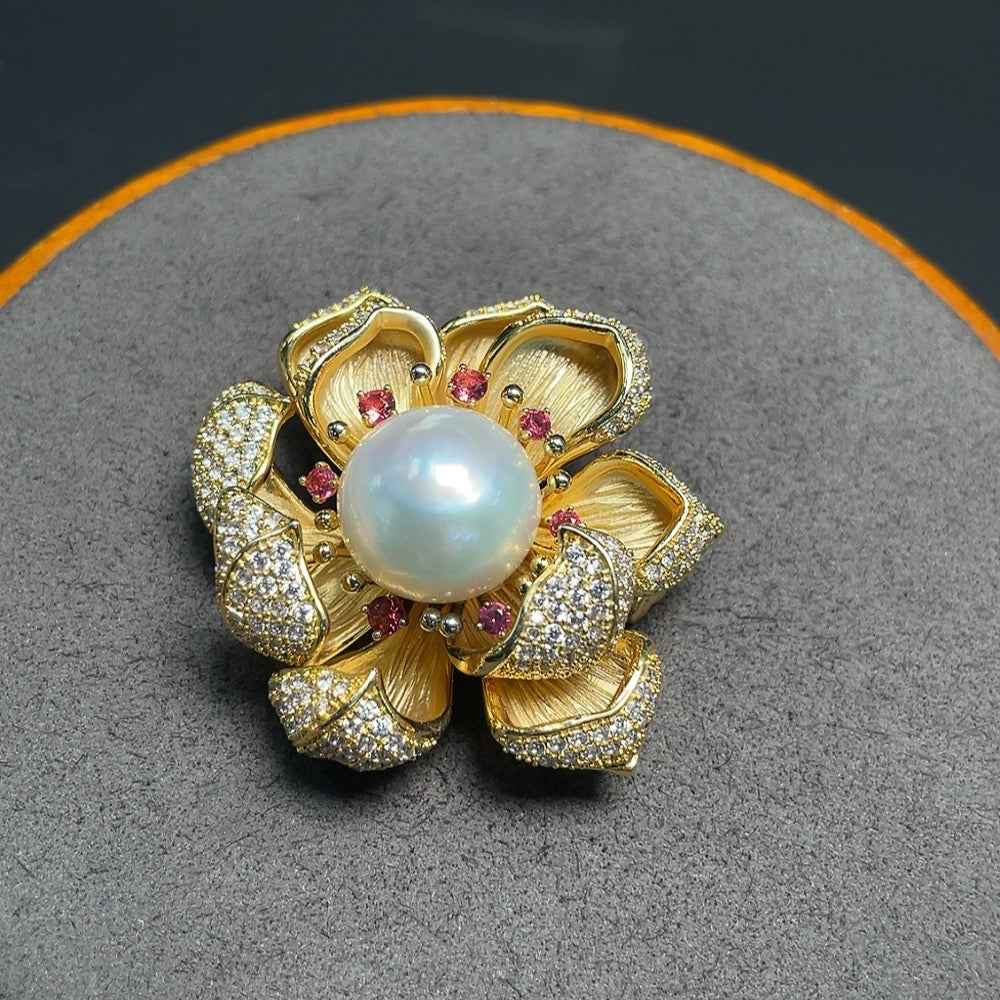 Seawater pearl inlaid brooch by HUILIU HQ, 15.2mm, featuring elegant pearl design on a non-inlaid card, certified quality.