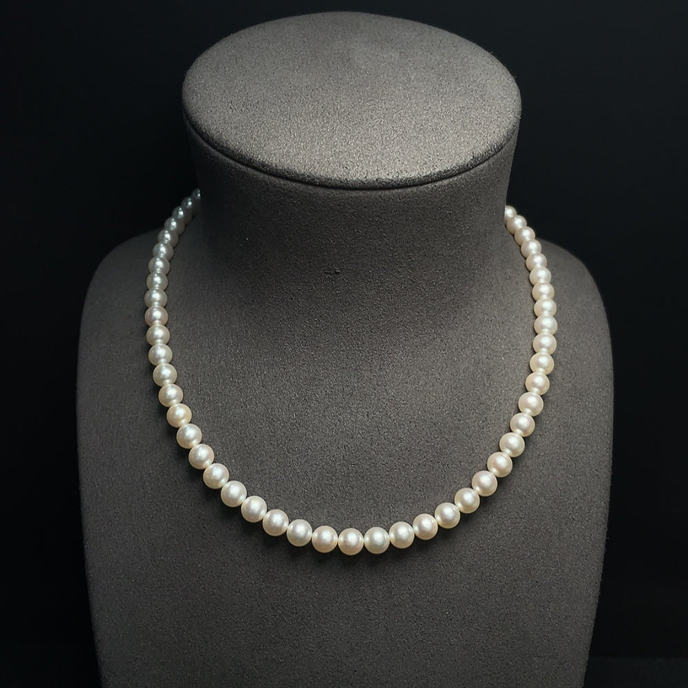 HUILIU HQ seawater pearl necklace with 6.9mm pearls, non-gold, total weight 30.29g, showcasing elegant round freshwater pearls.
