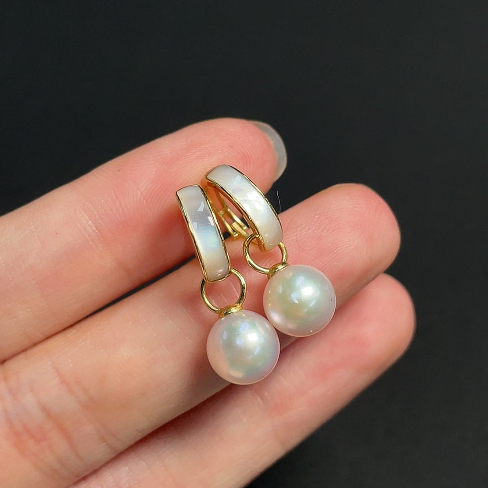 Sea Water Pearl Earrings, ., Size Around 8mm | Huiliu Certified