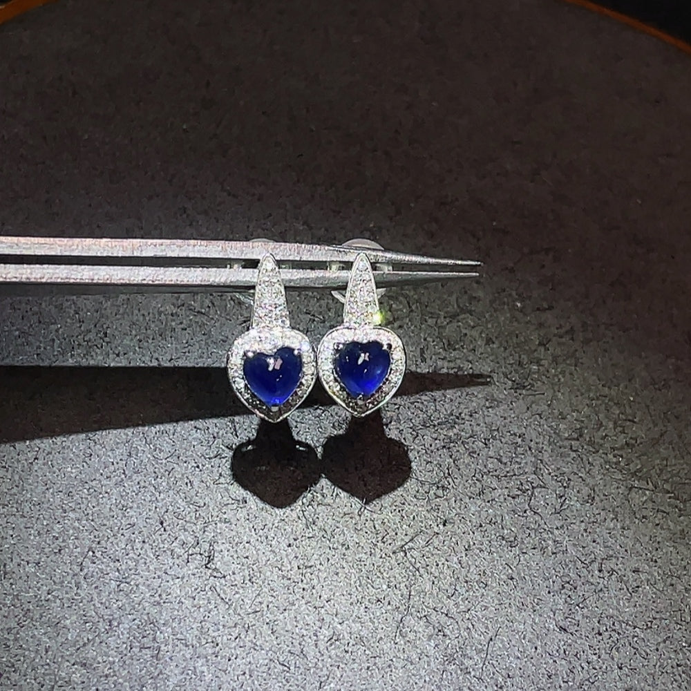 Sapphire earrings 18K gold with diamond accents, total product weight approximately 1.51g