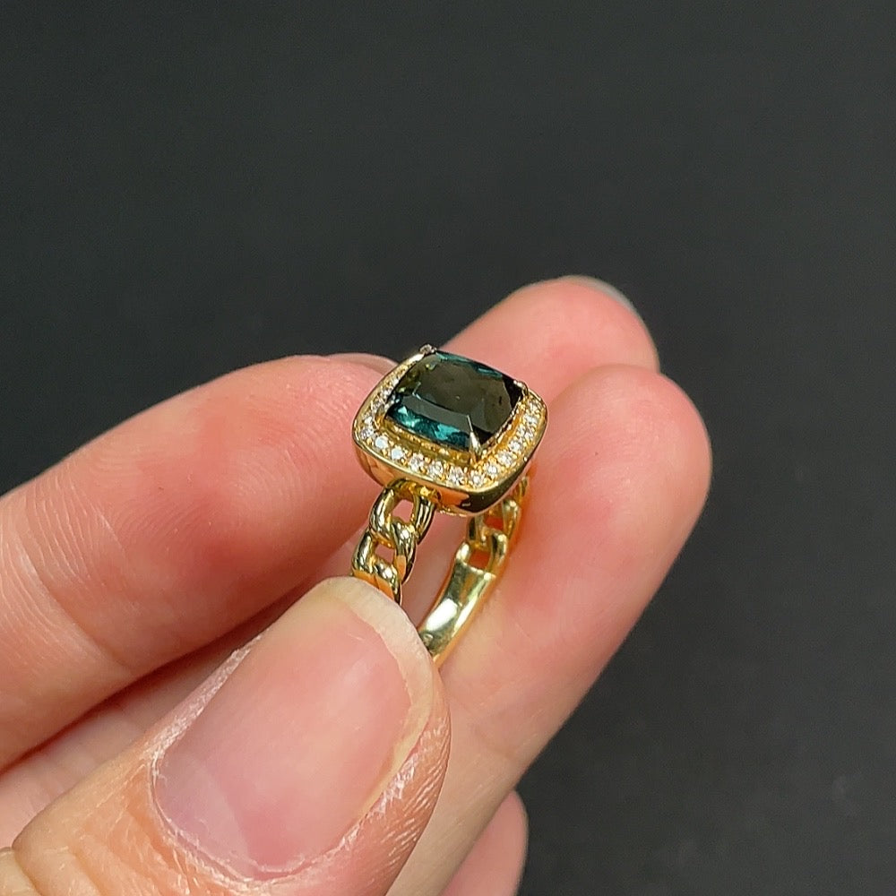 Tourmaline Ring with Diamond Accents, 18k, Total Weight Approx. 4.31g, Size 13