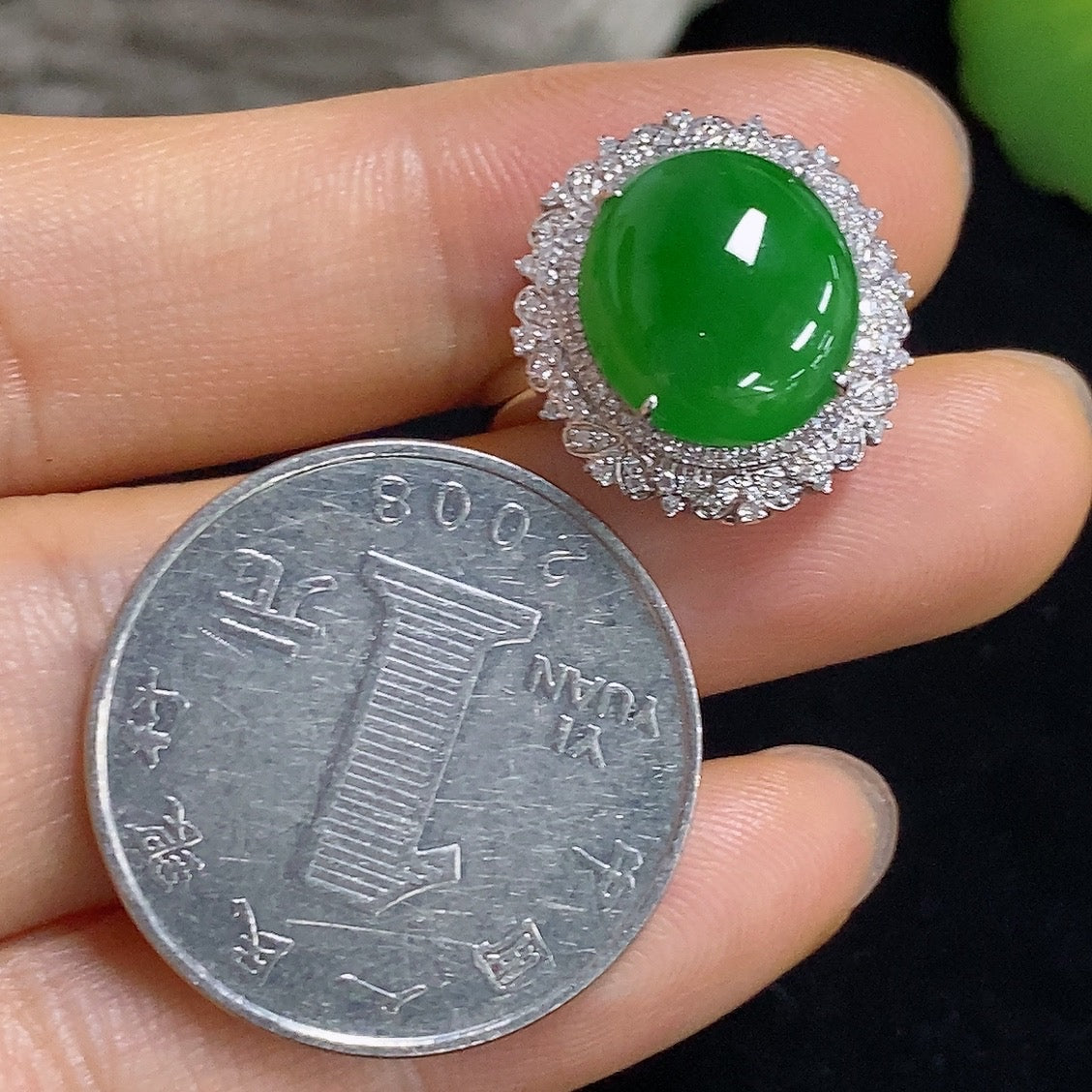 Jadeite Cabochon Convertible Ring and Pendant with Diamond Accents