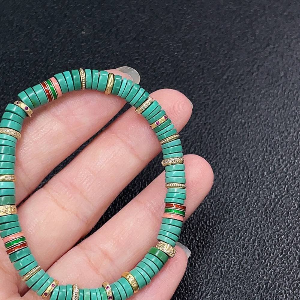 Huiliu gemstone turquoise bracelet with mineral components, 5.6mm size, featuring natural blue-green gemstone beads and mineral accents.
