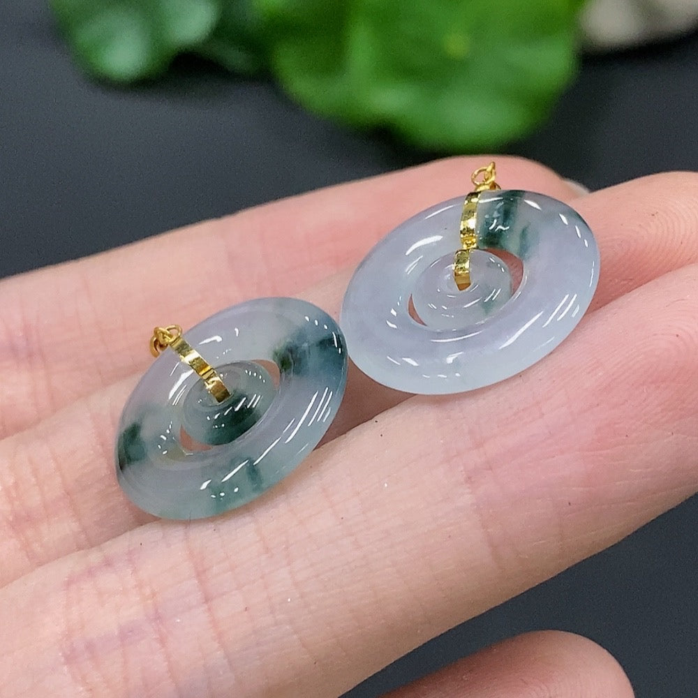 Jadeite Mother-and-Son Button Inlaid Earrings 18k Gold Total Weight 3.3g