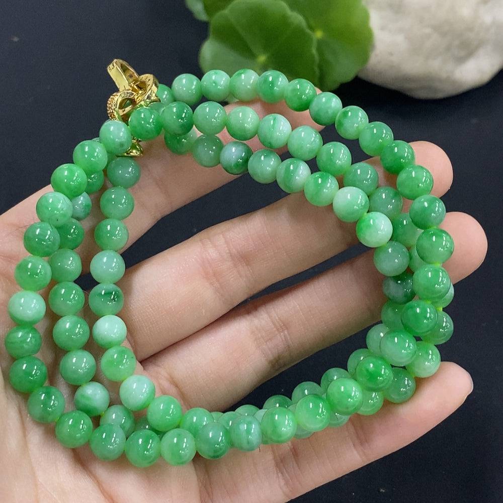 HUILIU HQ jadeite bead necklace with 6.5mm round beads, non-gold, totaling about 51g, featuring natural mineral components.
