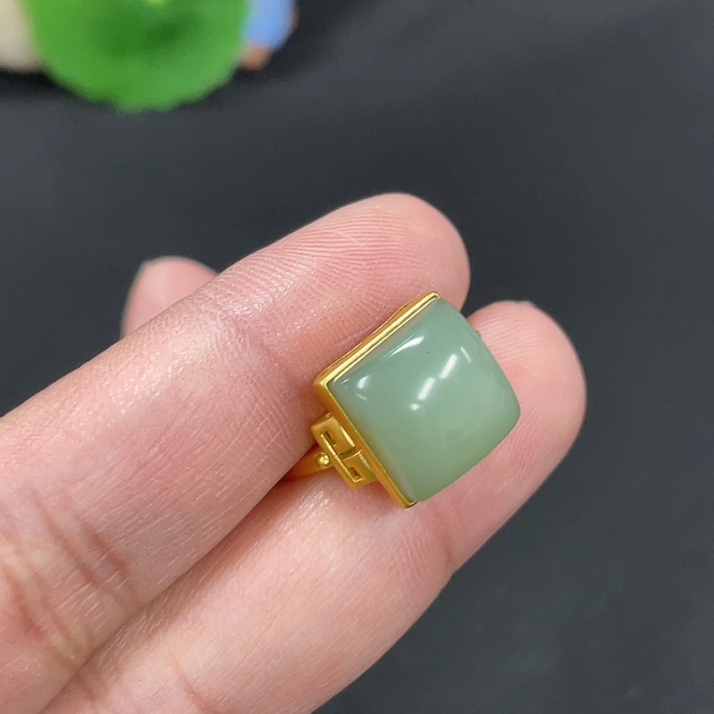 Hetian Jade Inlaid Ring Size 15 Total Weight Approx.4.3g 18k